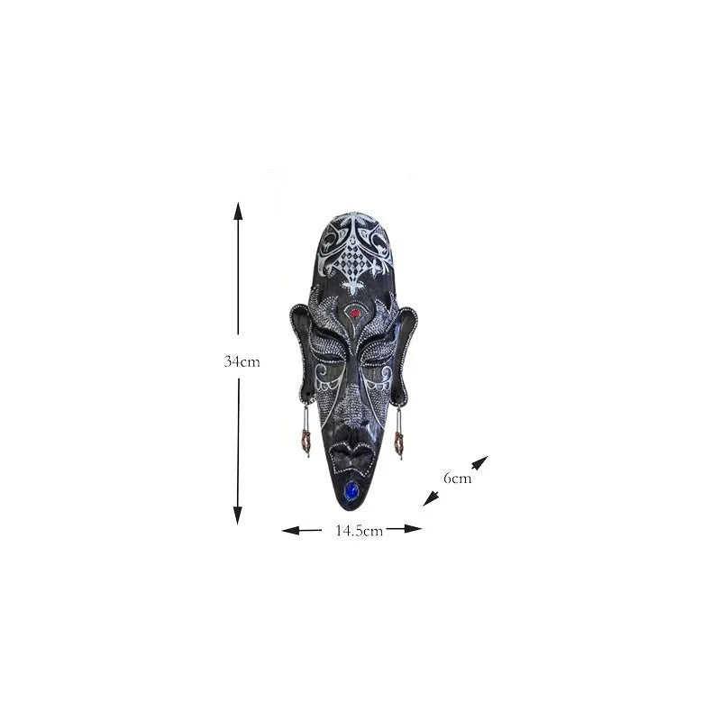 Aqumotic large resin African tribal mask wall decor in black 14 inches tall retro style