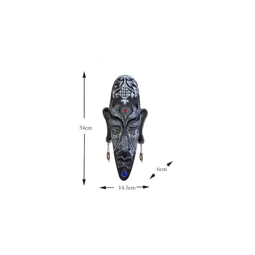 Aqumotic large resin African tribal mask wall decor in black 14 inches tall retro style