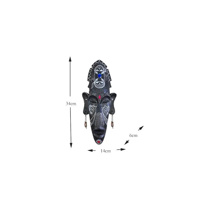 Aqumotic large resin African tribal mask wall decor in black 14 inches tall retro style