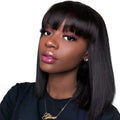 Black real human hair full cap wig with lace front, 10 inches in length