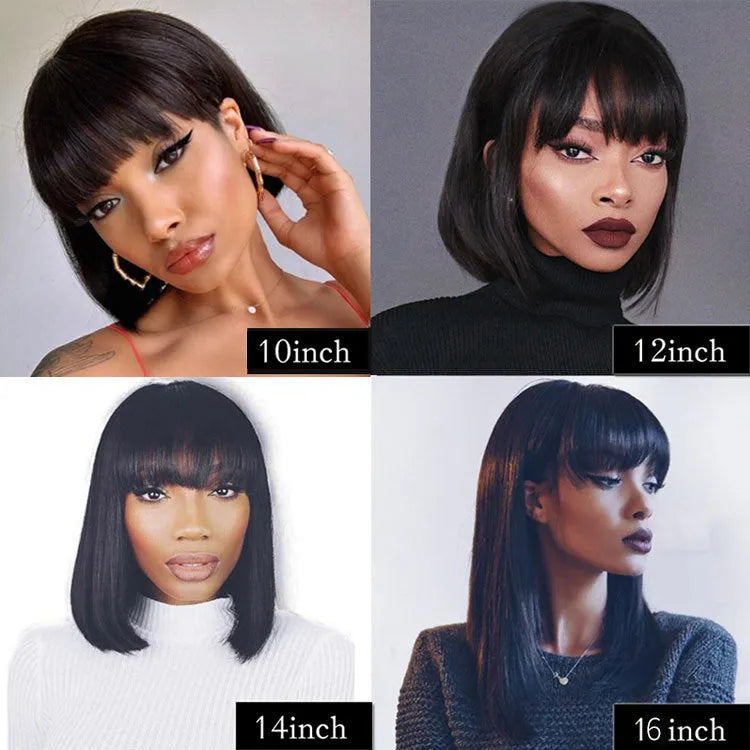 Black real human hair full cap wig with lace front, 10 inches in length