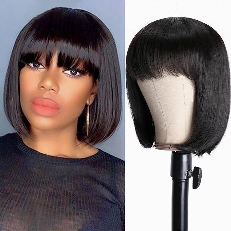 Black real human hair full cap wig with lace front, 10 inches in length