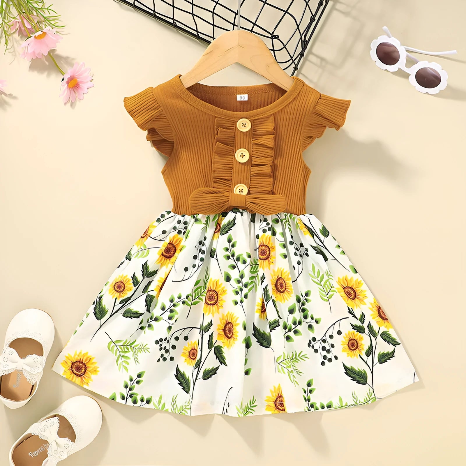 Sleeveless toddler girl summer dress shown in one of seven available colours including black, green, pink, red, yellow, brown, wine red.