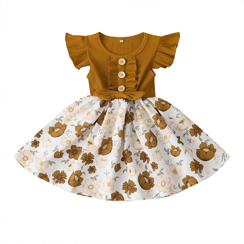 Toddler girl in a sleeveless summer dress, available in multiple colours and sizes from 80cm to 120cm.