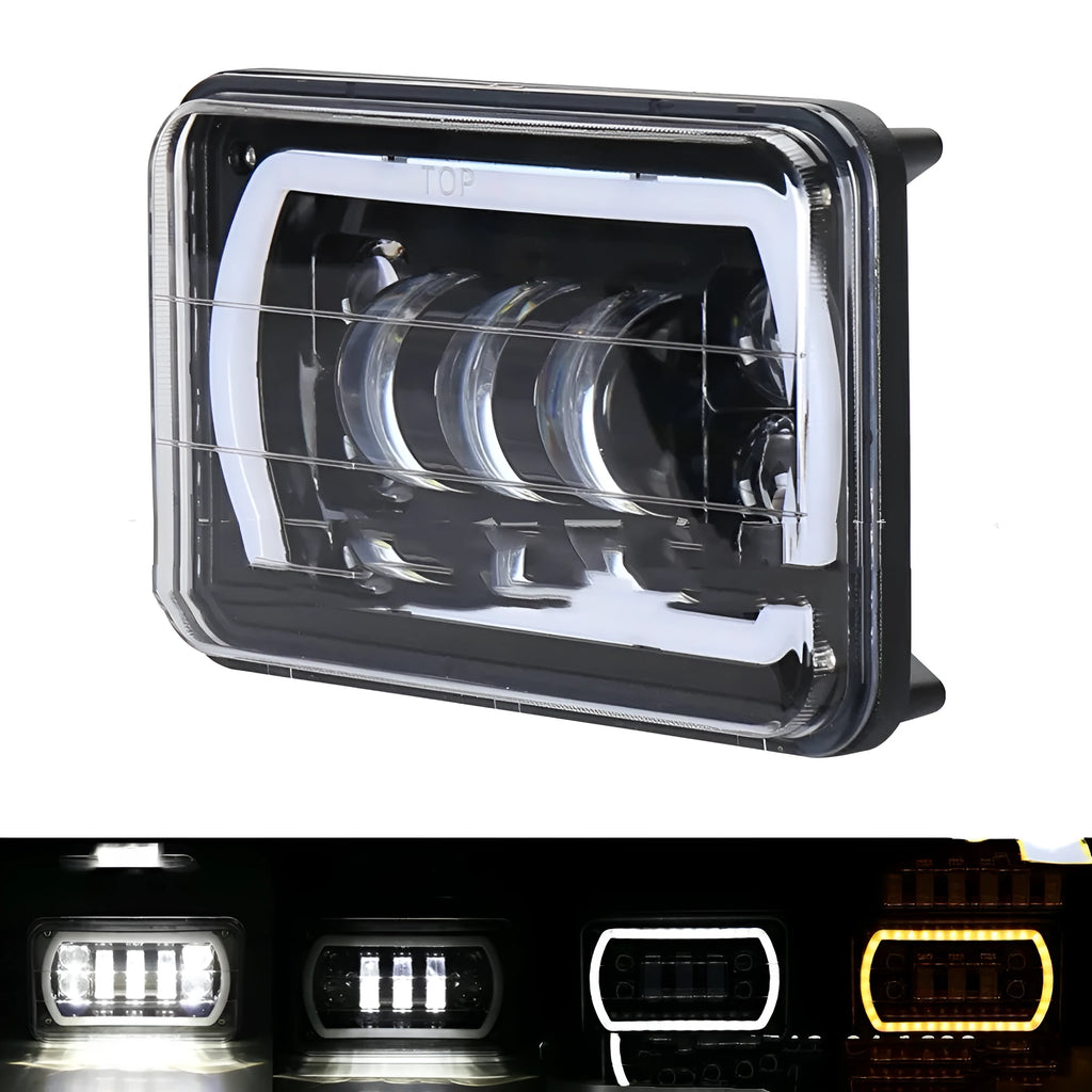 Black die-cast aluminium LED off-road headlight with high and low beam for jeep truck
