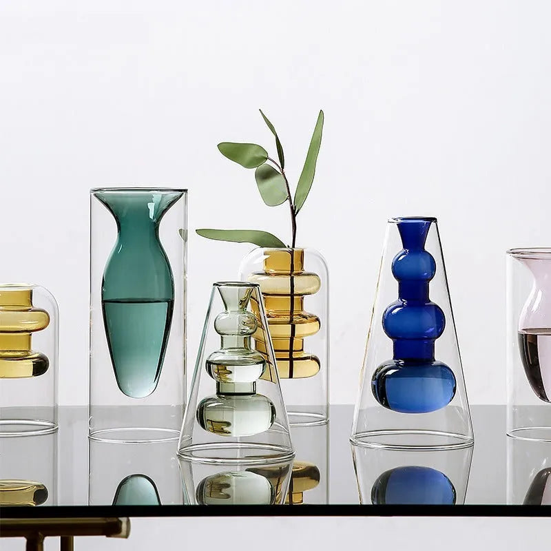 Small colourful glass vase for dried flowers or hydroponics, Nordic living room and dining table decoration