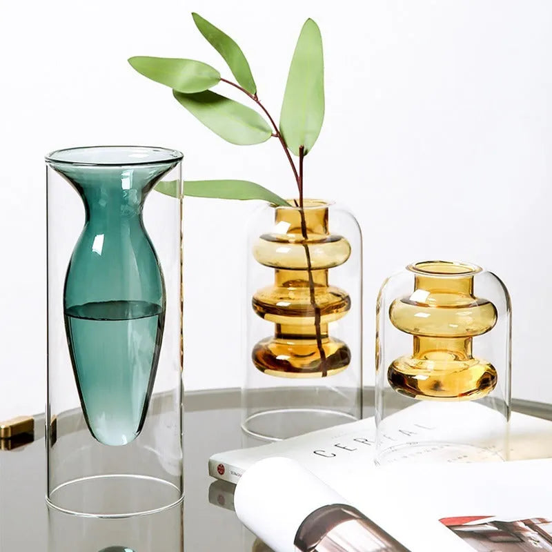 Small colourful glass vase for dried flowers or hydroponics, Nordic living room and dining table decoration