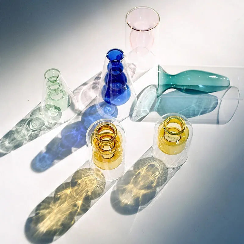 Small colourful glass vase for dried flowers or hydroponics, Nordic living room and dining table decoration