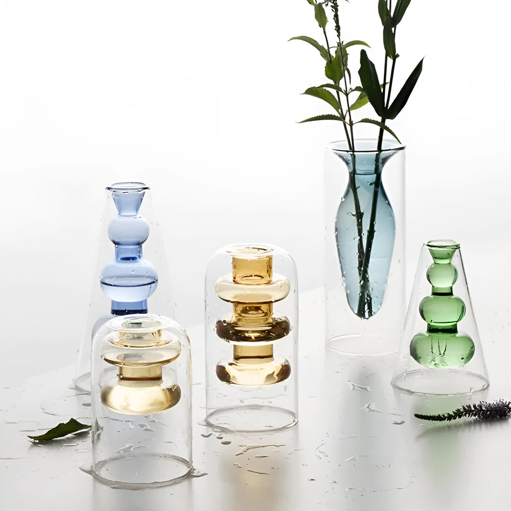 Small colourful glass vase for dried flowers or hydroponics, Nordic living room and dining table decoration