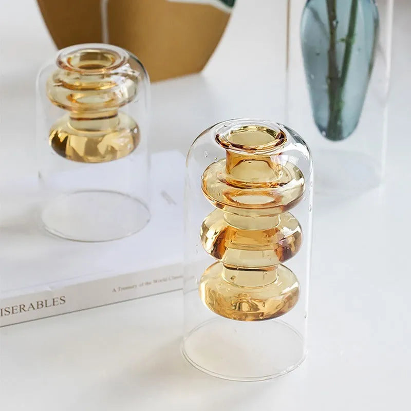Small colourful glass vase for dried flowers or hydroponics, Nordic living room and dining table decoration