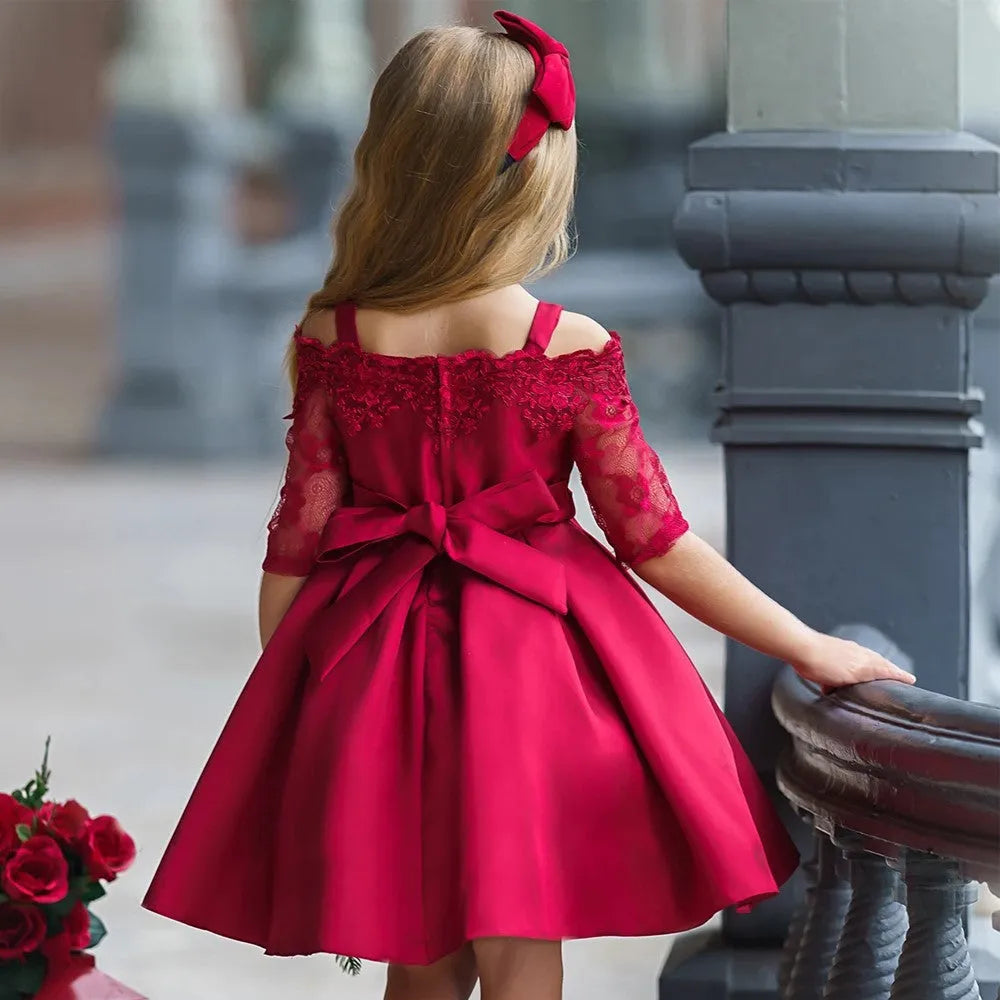 Girls dress with lace trim in polyester fabric available in multiple colours and sizes 3T to 10T