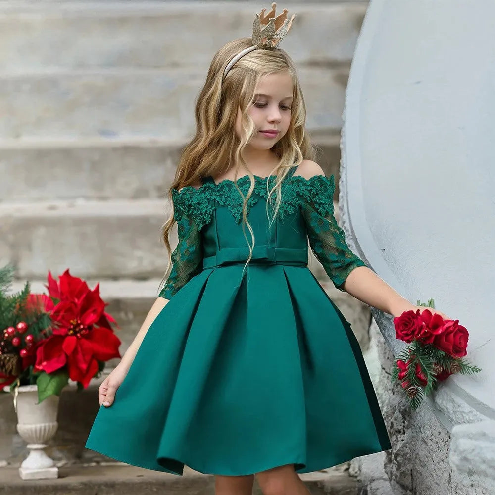 Girls dress with lace trim in polyester fabric available in multiple colours and sizes 3T to 10T