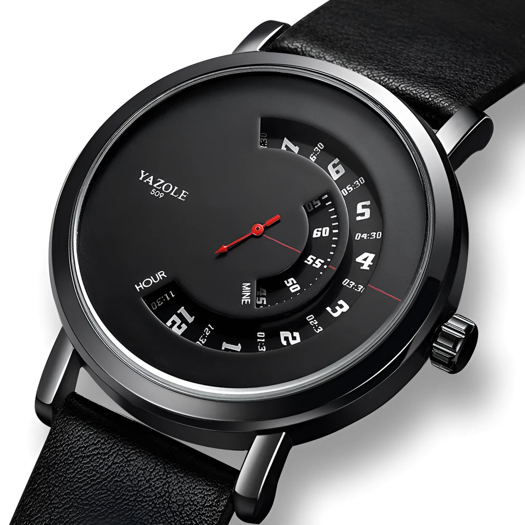Men's waterproof quartz watch with turntable dial design and metal strap