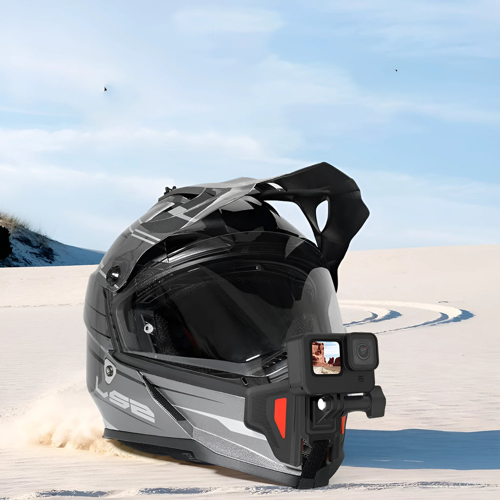 Black universal motorcycle helmet chin strap mount for GoPro and action cameras