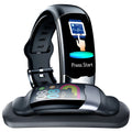Smart fitness bracelet showing digital display with heart rate, blood pressure and sleep tracking metrics