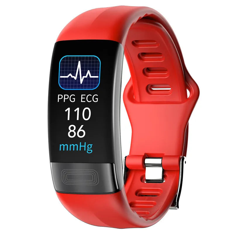 Smart health bracelet with ECG and body temperature monitoring on wrist in black colour
