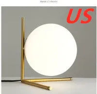 Glass ball table lamp with right angle shade and socket power cord