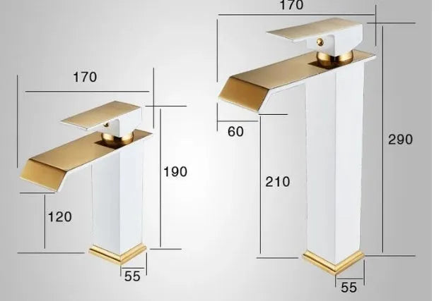 Copper waterfall basin faucet with blackened finish and gold accents in American art deco style