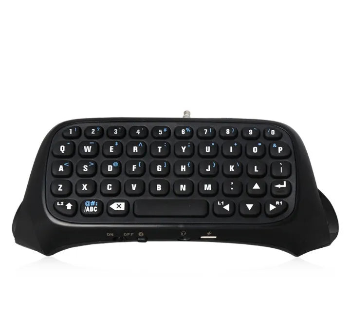 Black Bluetooth gamepad keyboard with voice chat input for PS4 console, 17.2 cm long