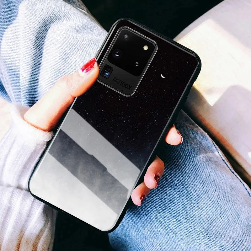 Silicone phone case for Samsung and iPhone in black and navy blue, protective shell, simple style