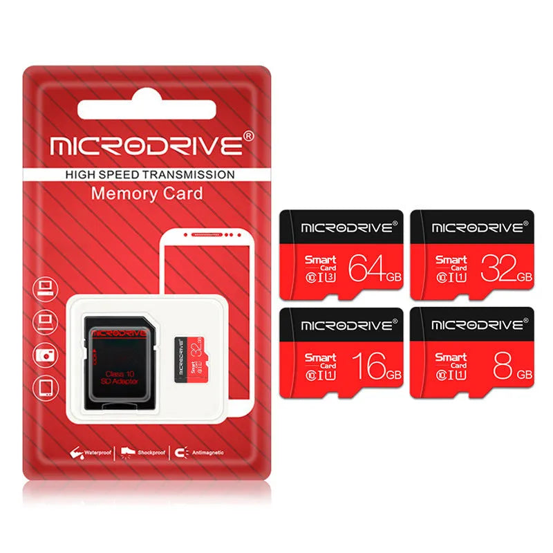 Class 10 TF micro-SD memory card with SD card holder, 4GB to 256GB capacity
