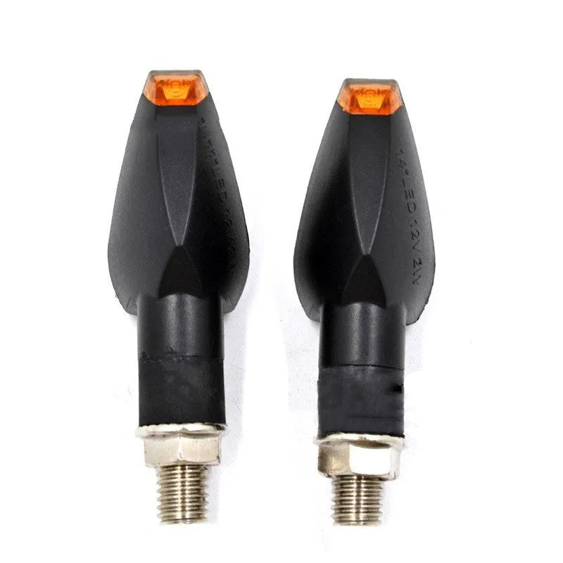 14 LED motorcycle turn signal with black engineering plastic shell, smoked lens, 12V, 10mm thread, amber yellow light