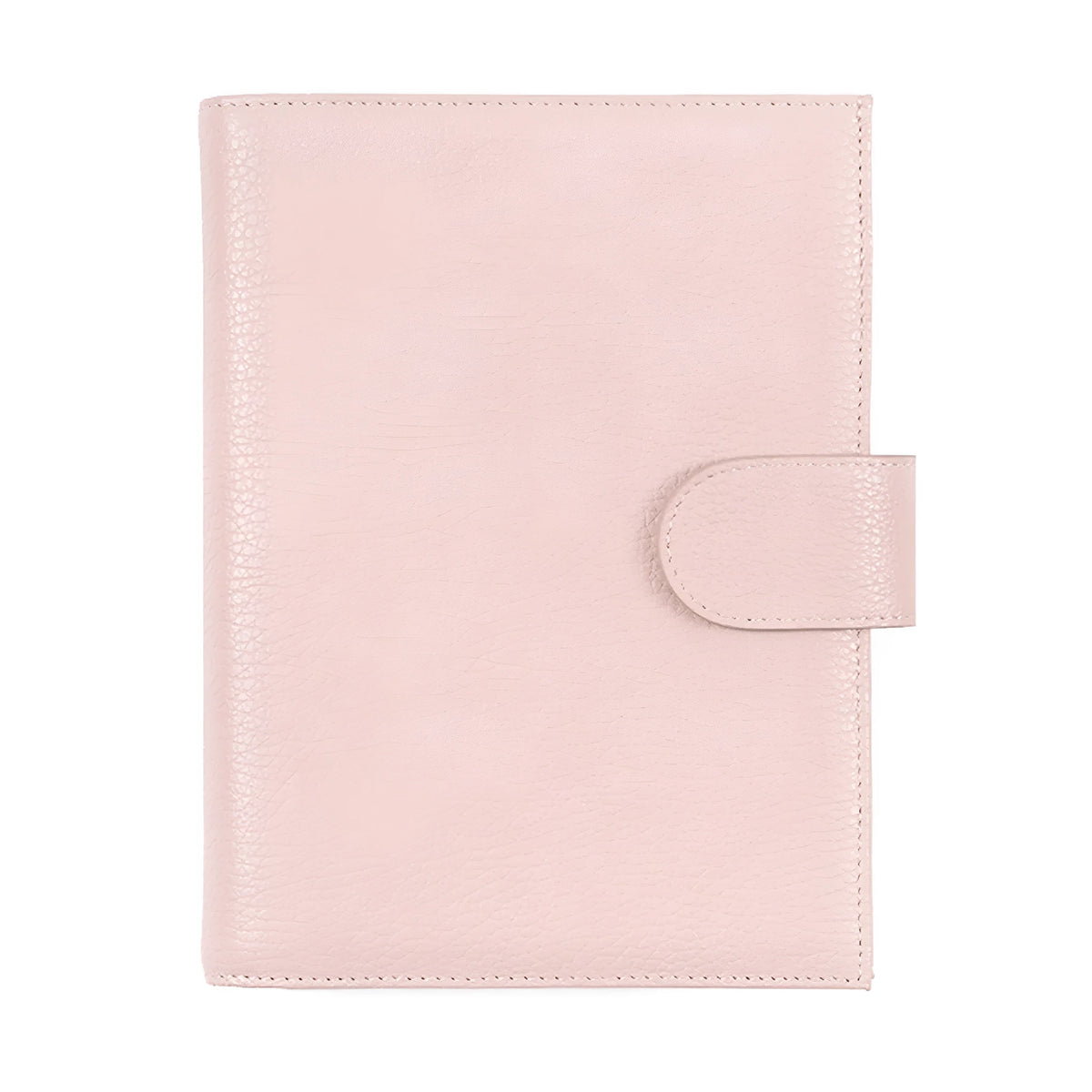 Close-up of a lychee pattern head layer cowhide A6 loose-leaf diary in off white, showing textured cover and ring binding