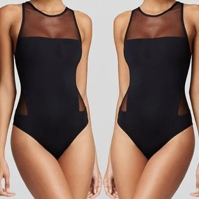 Vido Siamese Sand Swimsuit black high waist retro wave triangle bikini