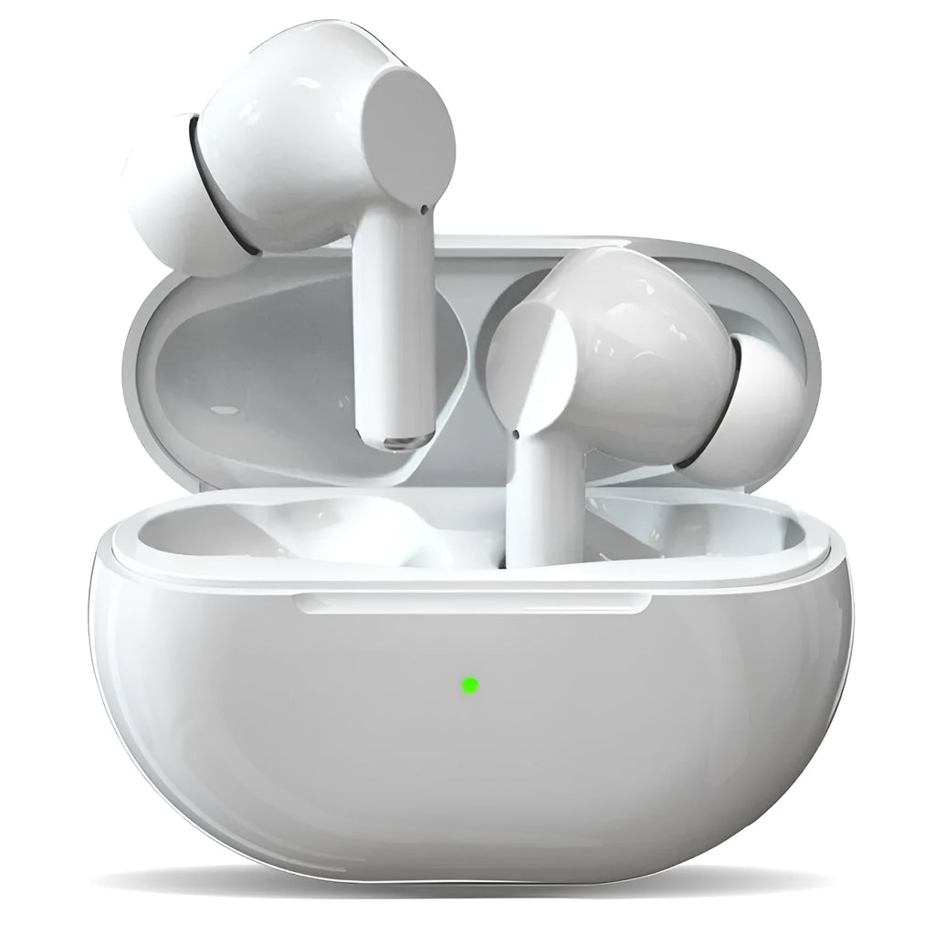 Black and white Pro4 wireless Bluetooth earbuds with a compact charging case on a white background.
