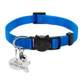 Personalised safety breakaway nylon cat collar with ID tag and bell in black blue and pink