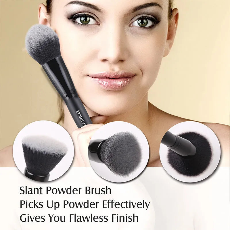 ZOREYA15 15 piece black makeup brush set with synthetic hair and wood handles