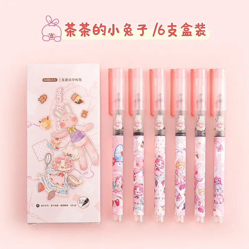 Boxed Marvel cartoon gel pen set with six plastic quick-drying gel pens in varied refill colours