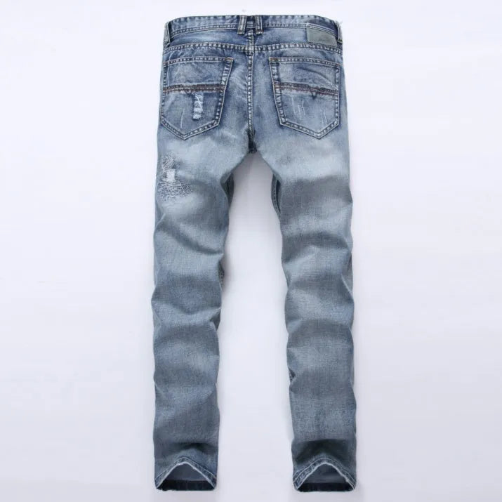 MCCKLE mens light blue ripped jeans slim fit distressed denim joggers plus size 28-42
