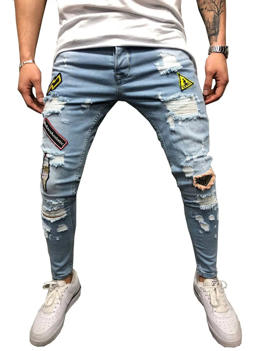 Men's casual low-waist flat-front canvas trousers in black with zip closure and pencil leg