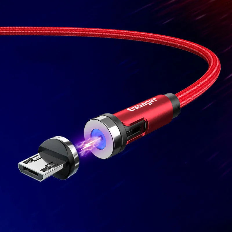 Magnetic rotating data cable in deep space grey or lucky red, 1m or 2m, for Apple, Micro USB and Type-C.