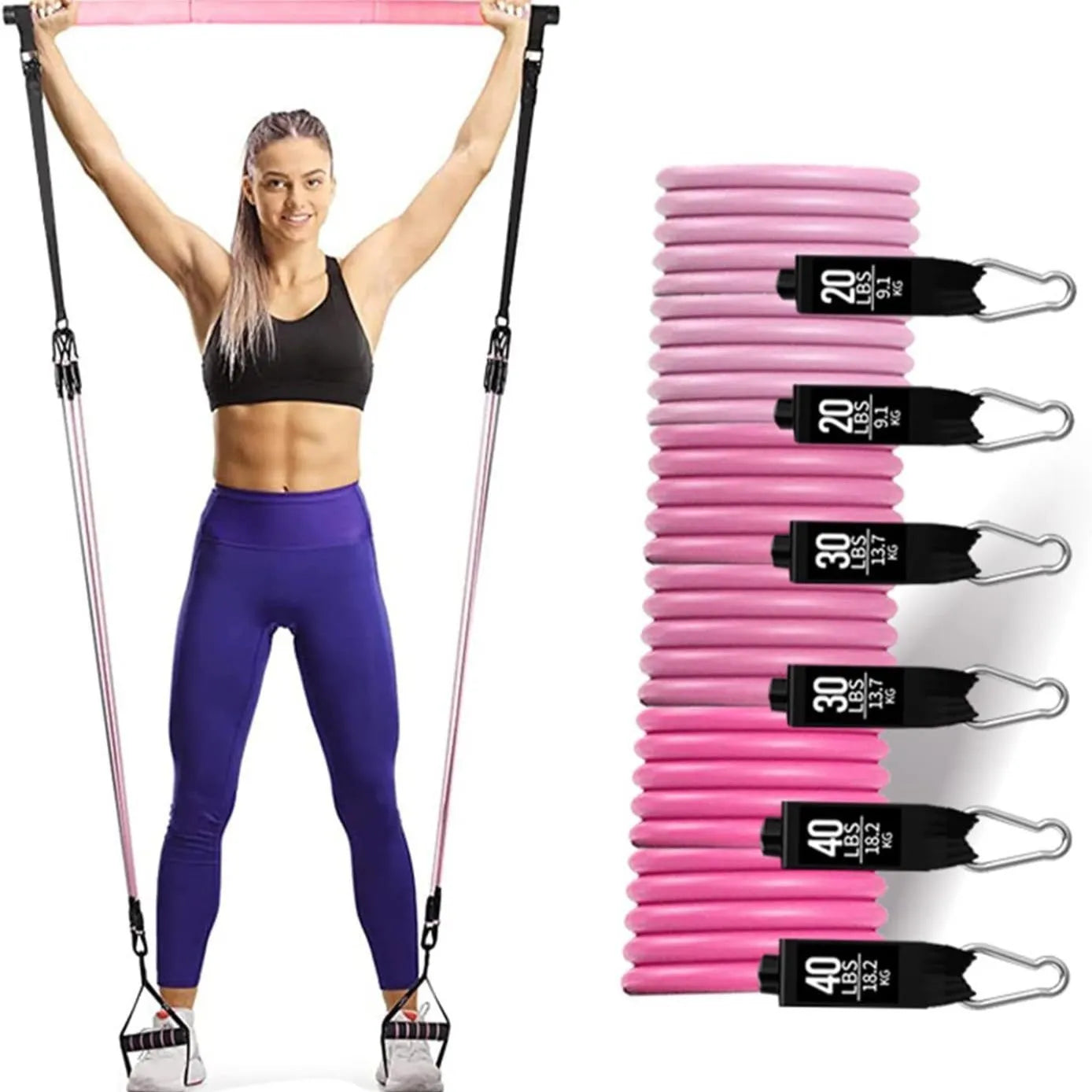 Yoga gymnastic bar resistance band set with 180-pound TPE tension rope