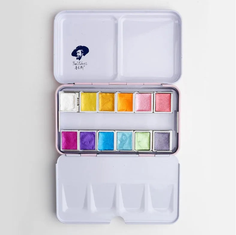 Pearl solid watercolour set with 12 or 24 colour pans for paper and mixed media painting