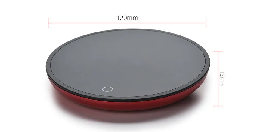 Black coffee mug warmer with 12cm diameter and temperature control switch