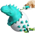 Blue dinosaur-shaped dog chew toy with textured surface and integrated rope.