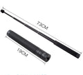 Black retractable selfie stick extended with smartphone attached in adjustable clamp