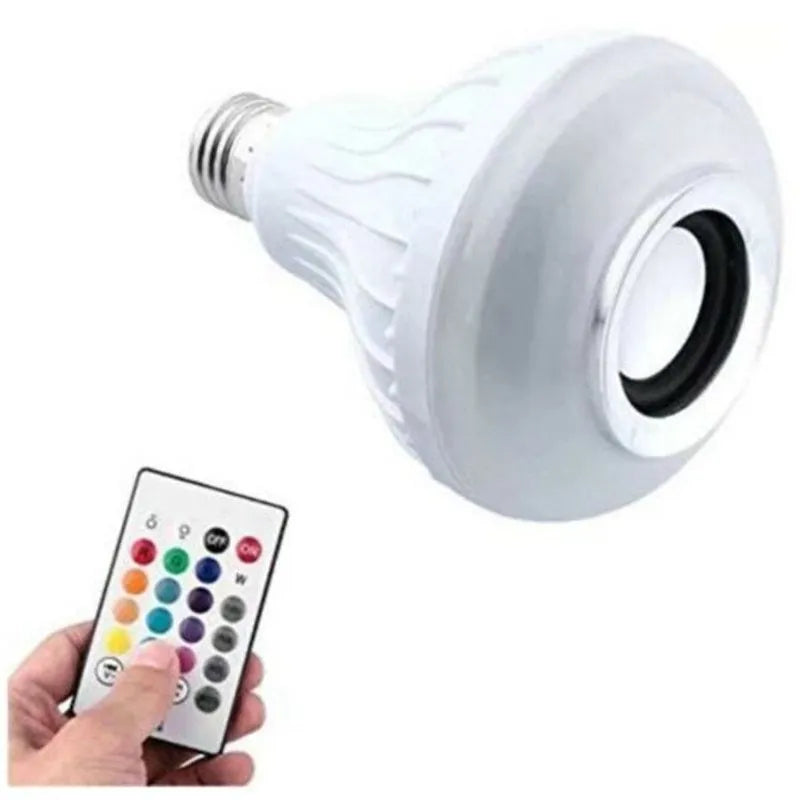 White E27 LED Bluetooth speaker bulb with remote control for 16 RGB colours