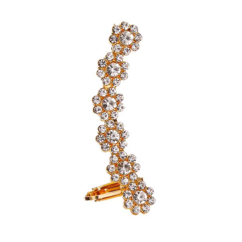 Gold Full Crystal Butterfly Flower ear clip with alloy and artificial gemstone inlay