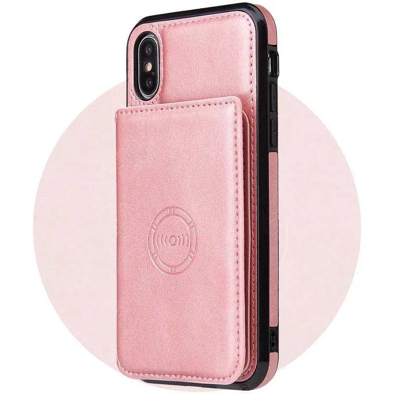 Imitation leather card wallet phone case back cover for iPhone in multiple solid colours