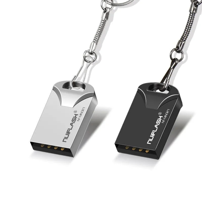 Mini USB flash drive with metal casing, 4GB to 128GB capacity, black or silvery finish
