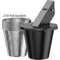 Black grease catcher with cover, height 21.5cm, top 13 by 13.5cm, bottom diameter 7.5cm, with foil buckets for smoker