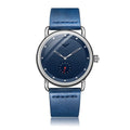 Men's quartz wristwatch 41mm stainless steel case black leather face Hardlex crystal