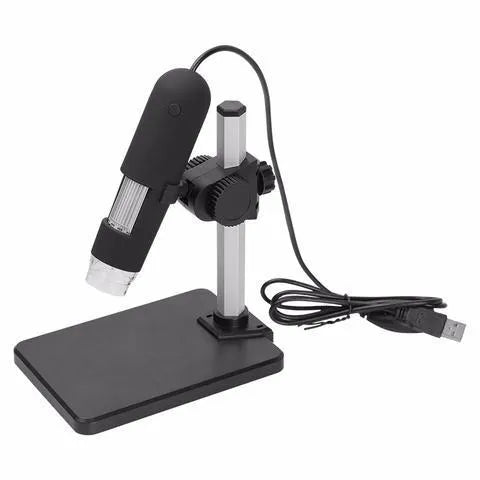 USB microscope camera with 8 LED lights and adjustable illuminator, 1000X magnification, black body