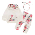 White children's hooded cotton printing pants suit with long sleeves for baby girls 0-1 years