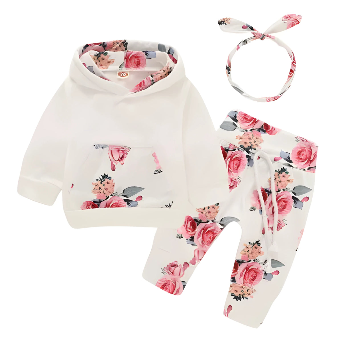 White children's hooded cotton printing pants suit with long sleeves for baby girls 0-1 years