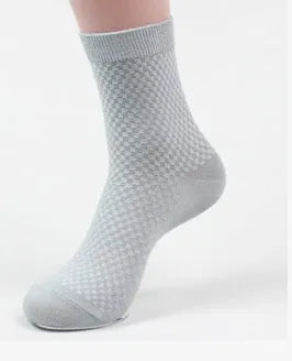 Men's bamboo fibre business socks in five neutral colours showing small square pattern